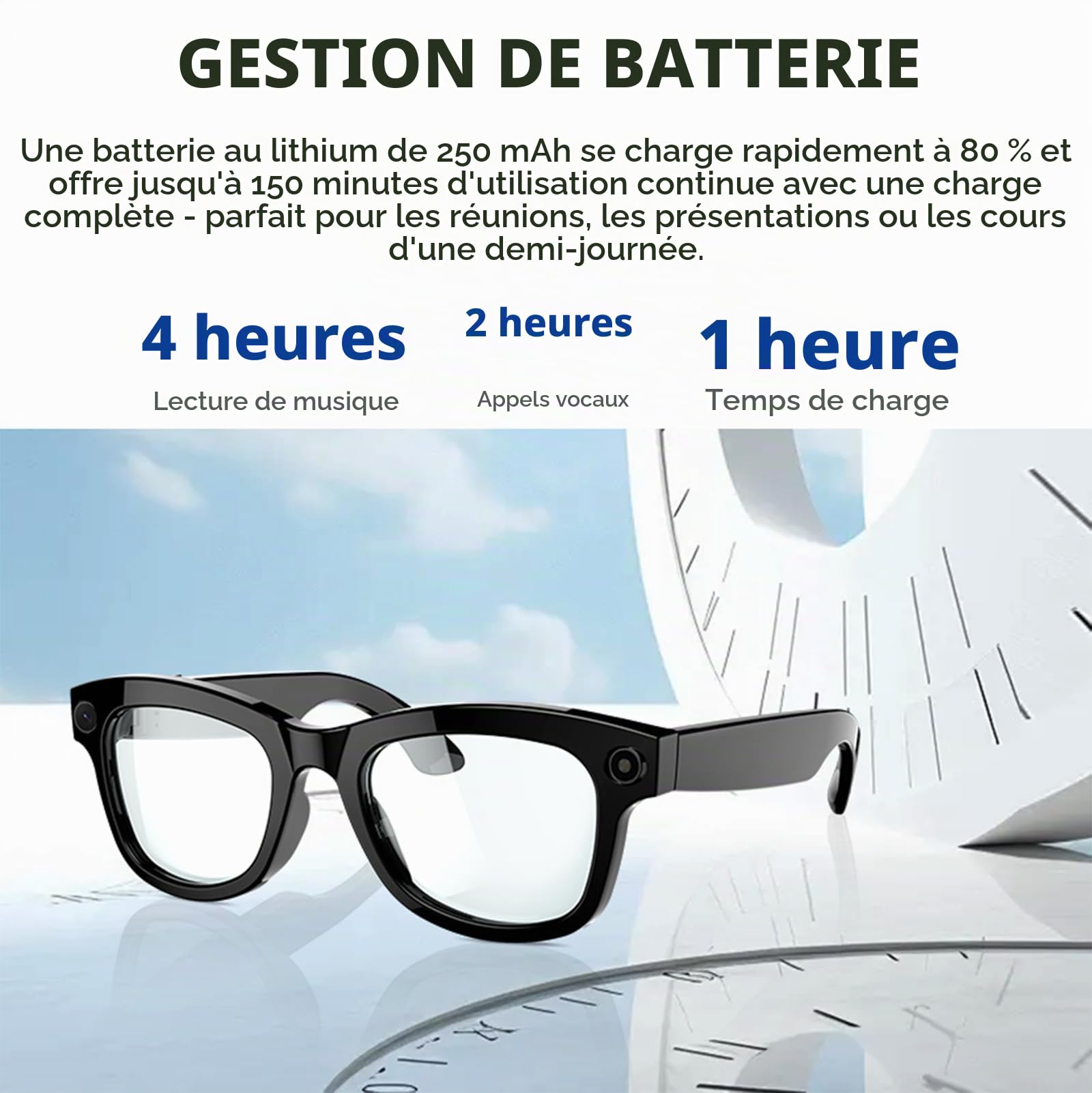 Lunettes connectées IA avec caméra, ChatGPT intégré,traduction,commande vocale,Wi-Fi 4.0,Bluetooth 5.3,prise de vue HD, lunettes de soleil intelligentes pour les voyages,la musique et les appels,B