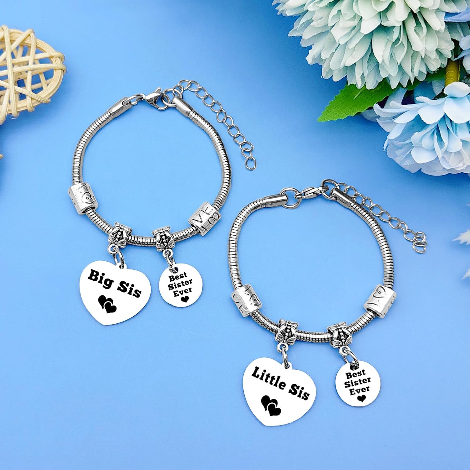 Mwphuy Best Sister Ever Gifts 2Pcs Bracelets for Big Sis Little Sis Gifts Birthday Graduation Christmas Gift for Women Girls Friend Bestie Soul Sisters Friendship Bracelet Gifts for 2 Twin Sisters - Image 3