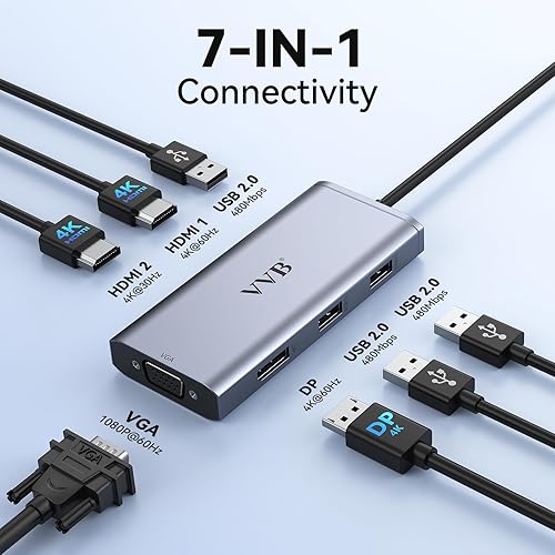 Miniatura 2 de Adaptador USB C a HDMI dual, estación de acoplamiento USB C para portátil Dell/HP/Lenovo, iPhone 15, adaptador de múltiples monitores USB C con 2 7