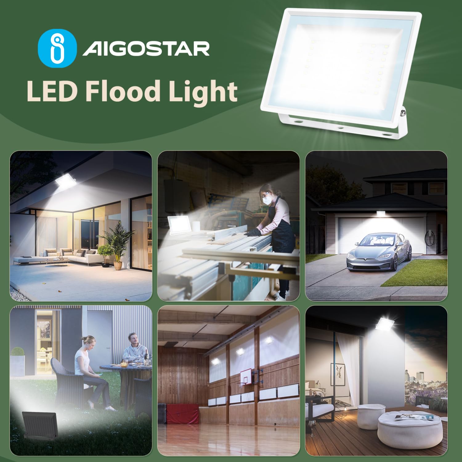 Aigostar - 50 W reflektor zewnętrzny LED, 4300 lm reflektor LED, wodoodporna lampa zabezpieczająca IP65, oświetlenie zewnętrzne 6500 K, do ogrodu, na patio, do garażu itp