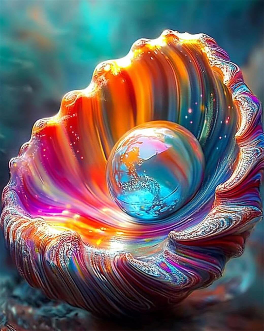 AMBATTERY DIY Bead Embroidery Set Fantasy Colorful Seashells Beadwork Craft Kit for Beginners,Needlework Set,Preprint Pattern Decor Wall Art 60x80cm