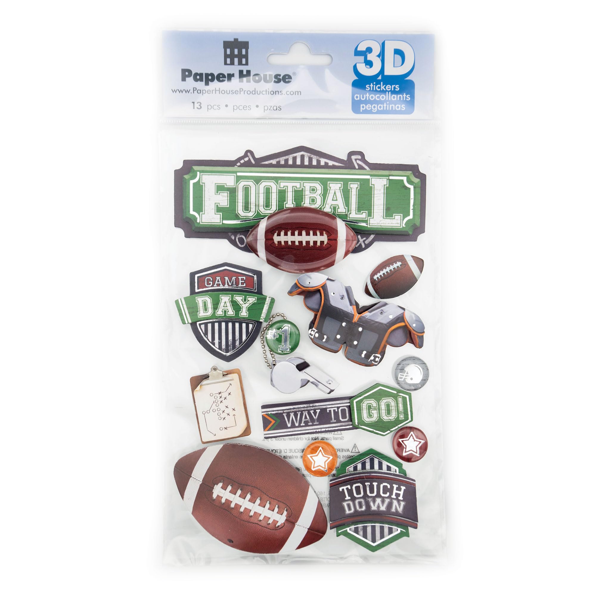 Paper House Productions STDM-0243E 3D karton çıkartma, futbol II (3'lü paket)