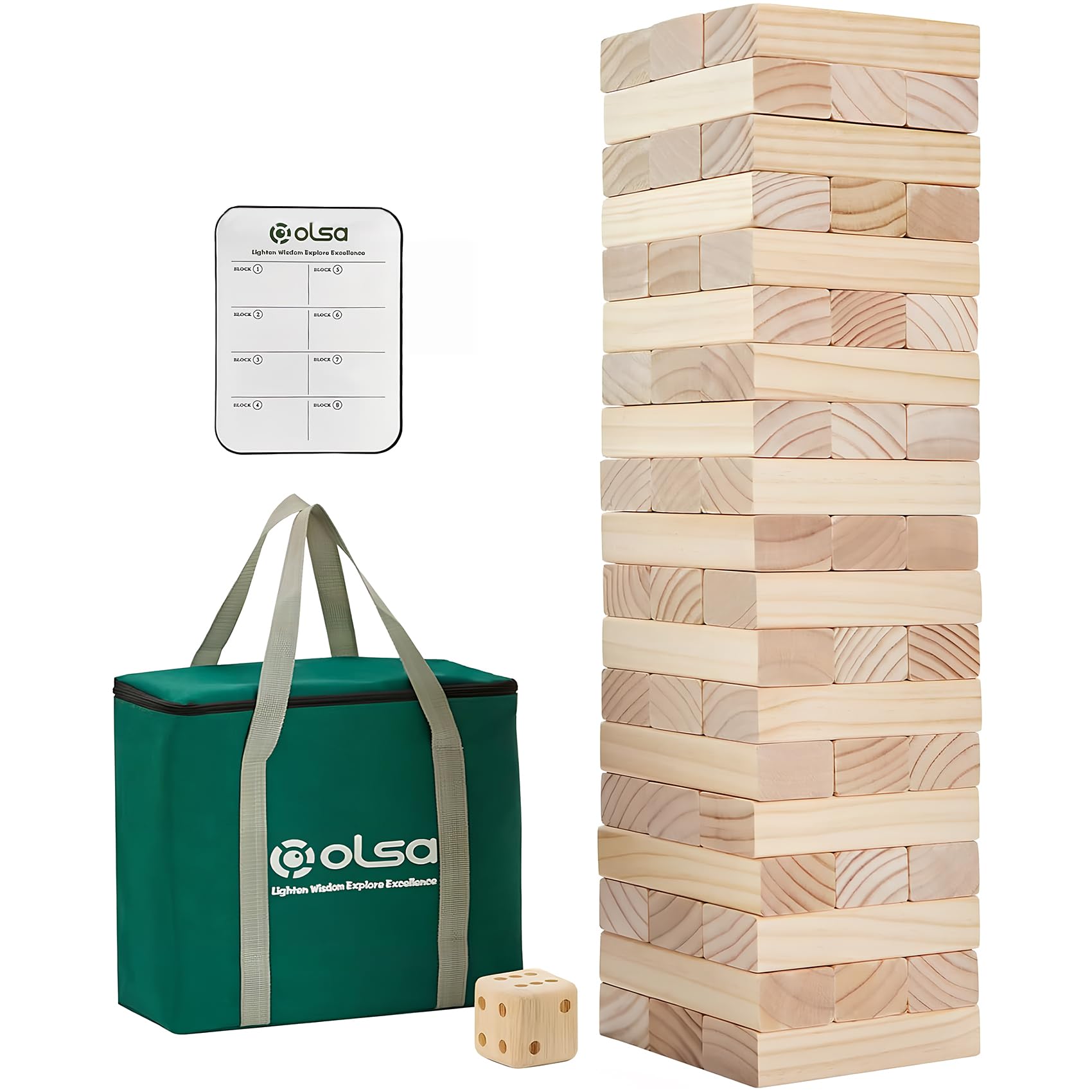 Giant Tumble Tower 57PCS Wooden Block Stacking Yard Games with Carrying Bag Classic Indoor & Outdoor Game for Adults and Family Party Games for Backyard Lawn Beach Camping (Over 4.2 Ft)