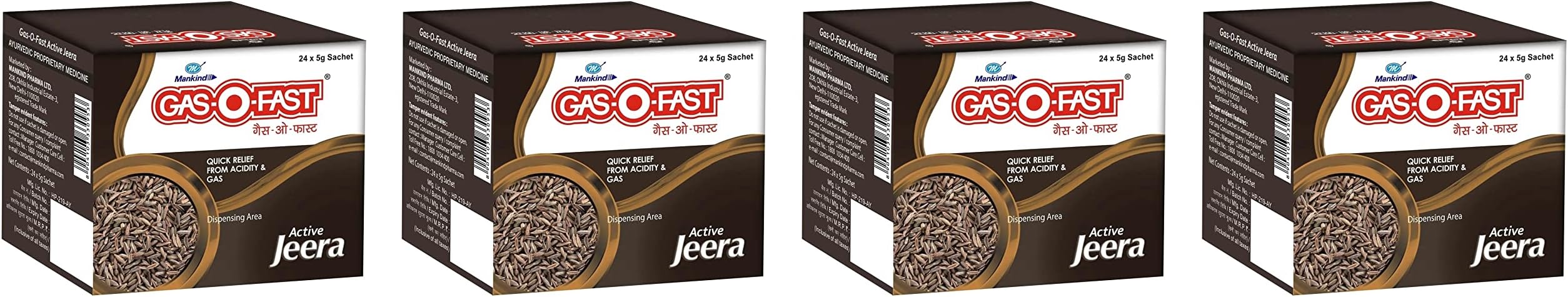 Mankind Gas-O-Fast For Relieving Acidity, Active Jeera- 24x 5gSachet x Pack of 4