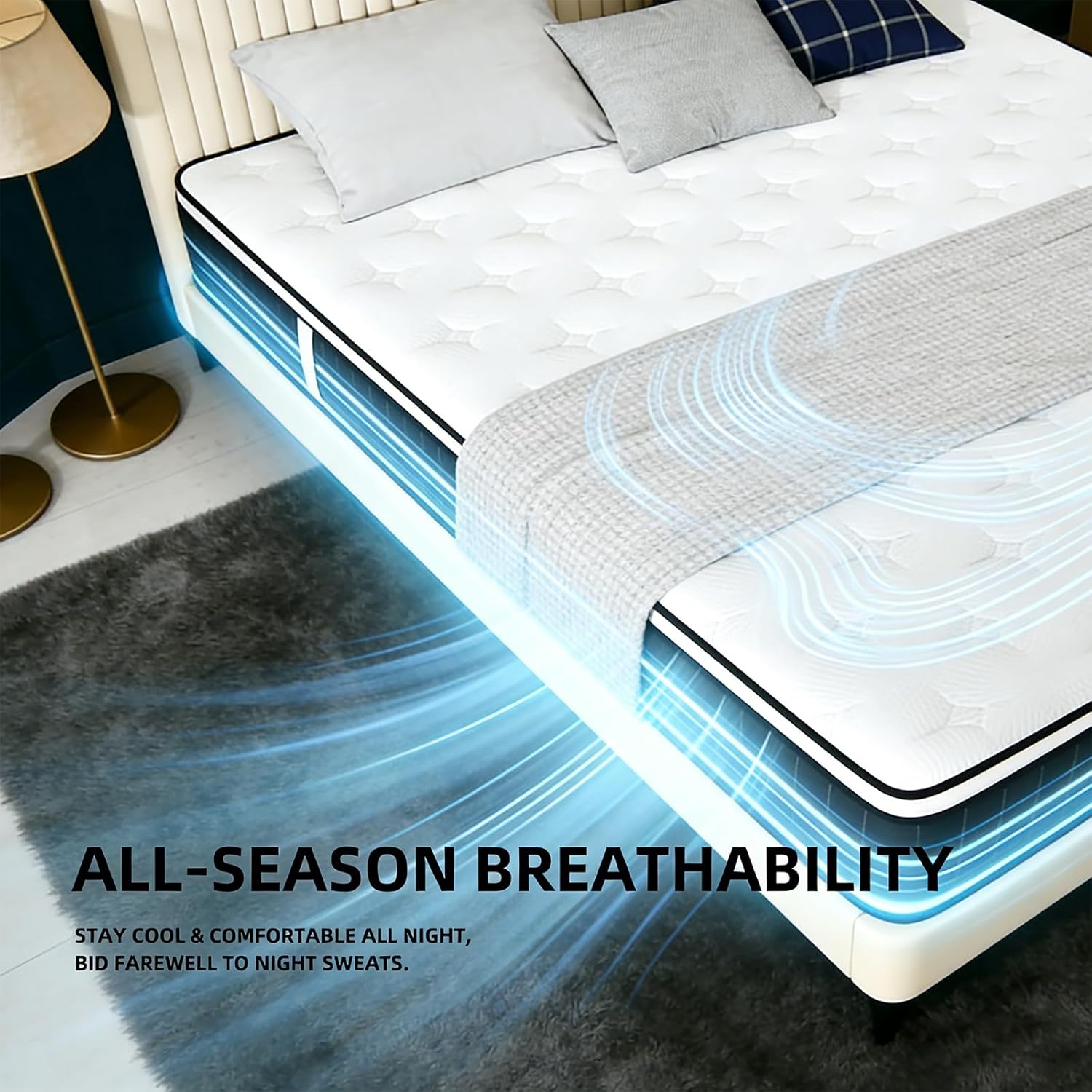 Queen Size Mattress, 10 Inch Hybrid in a Box, Cooling Breathable Knitted Cover, High Density Foam & Independent Pocket Spring, Medium Firm Support, Pressure Relief, Quiet Sleep for Home