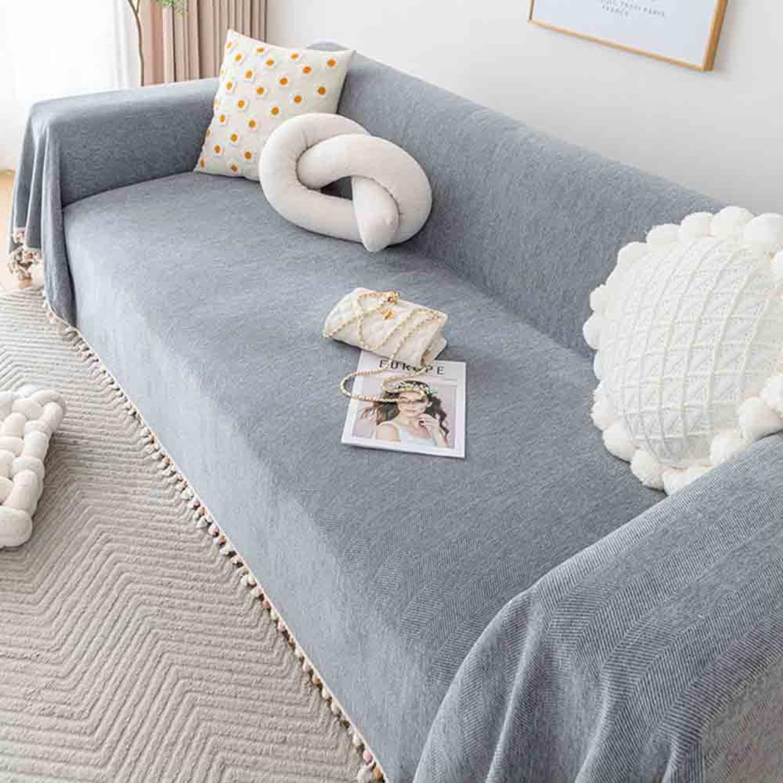 Large Throws for Sofas 3 Seater, Chenille Sofa Throws Large 4 Seater, Throws for Sofas Large Couch Throw with Decorative Tassels, Washable Breathable Sofa Blanket Cover,F-180x260cm/70.87x102.36in