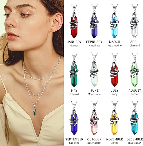Miniatura 3 de ChicSilver Collar con dije de piedra de cristal curativo, plata esterlinaserpiente, envuelto en piedras preciosas hexagonales creadas con piedra