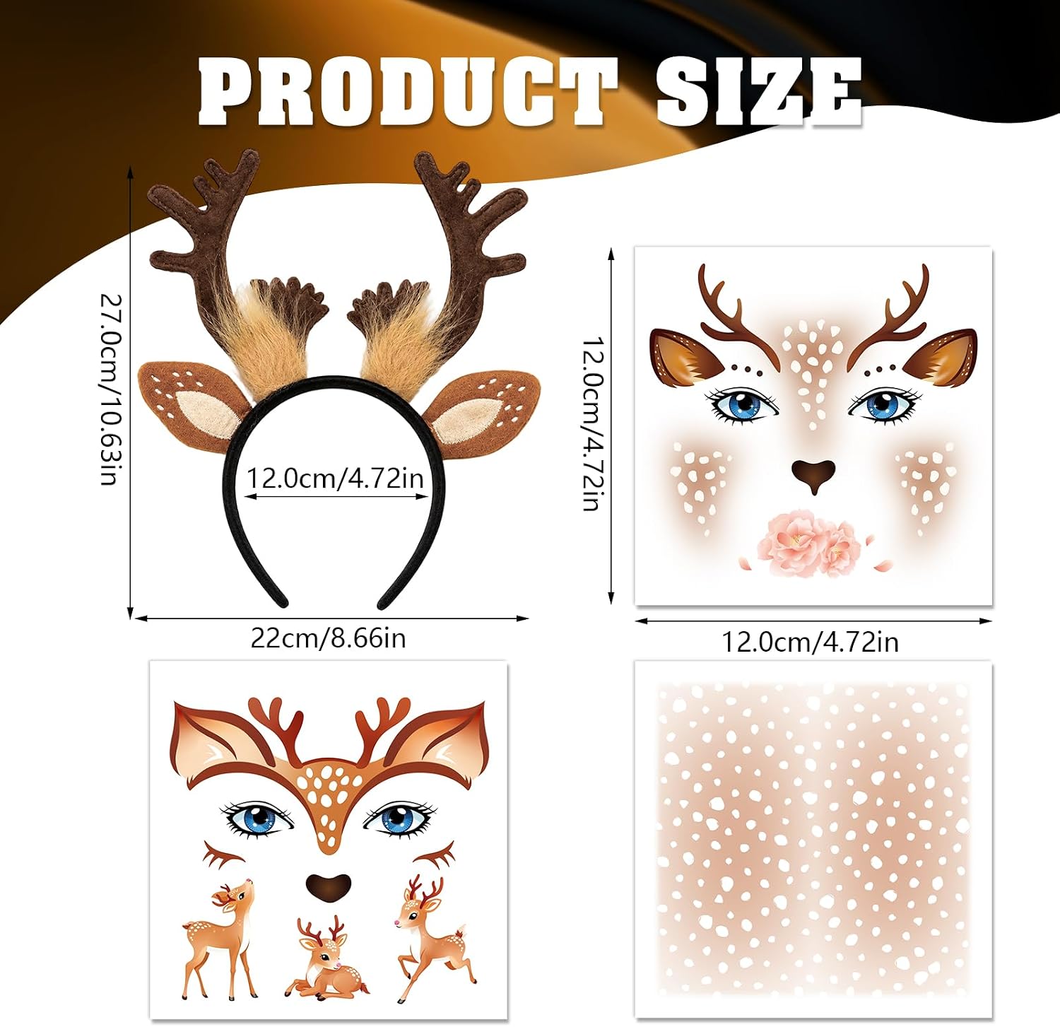 DPKOW Deer Antlers Headband Face Tattoos Halloween Deer Costume Accessories image 2