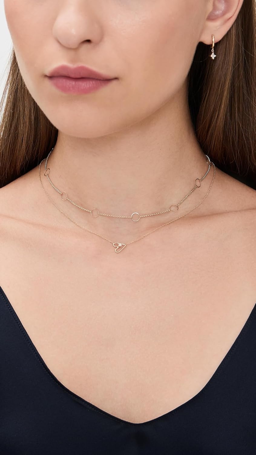 Zoe Chicco Women's 14k Gold Open Heart Diamond Necklace, 14k Yellow Gold, One Size