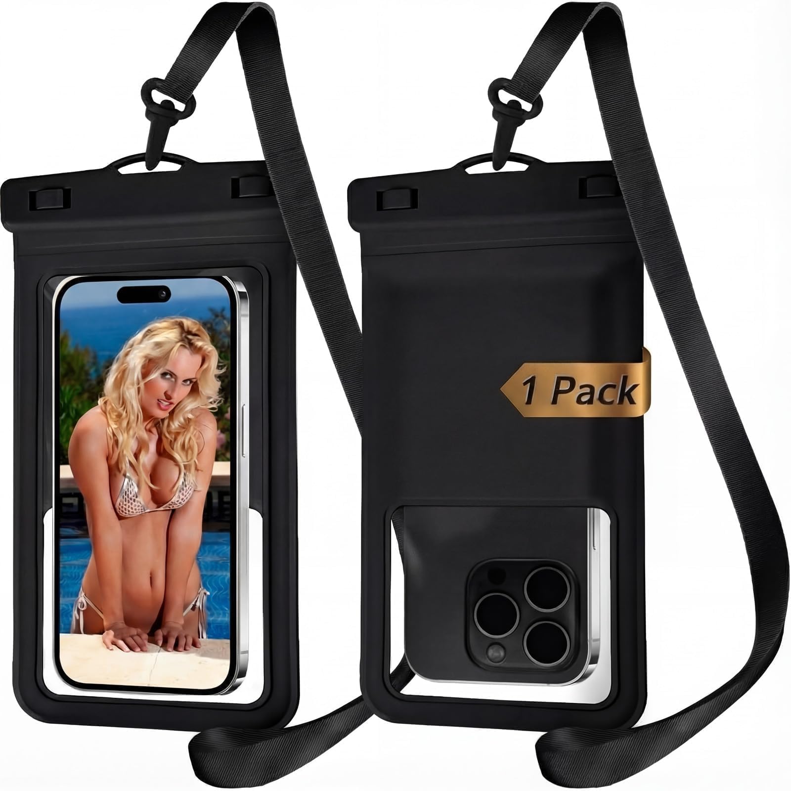 Photo 1 of MOLOPPO Waterproof Phone Pouch, with Interior Card Holder, Large Dry Phone Case for iPhone 17 16 15 14 13 Pro Max, Beach Vacation Essentials,1 Pack,Black