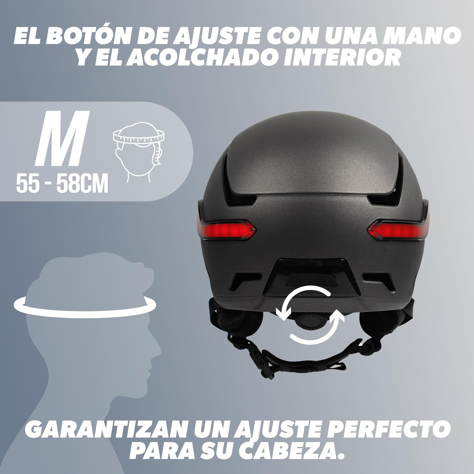 T'nB Vizion - Casco de bicicleta y patinete eléctrico para hombre y mujer, LED conectados, intermitentes a distancia, visera antirrayos UV, batería USB-C, talla M (circunferencia de la cabeza 55-58 cm