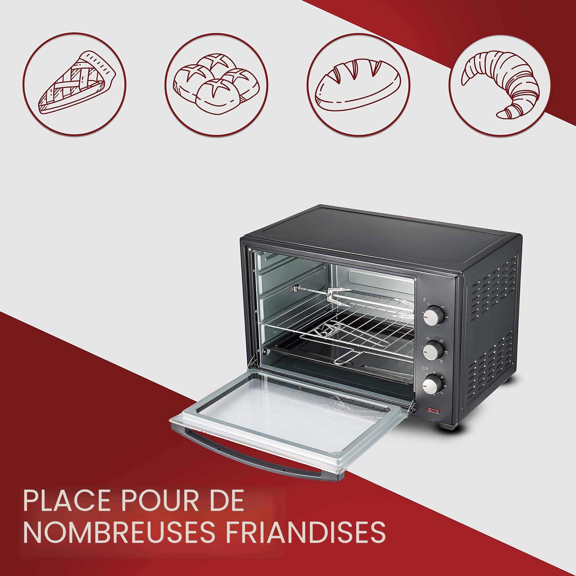 Steinborg Mini Four 60 Litres à Chaleur Tournante | Four à Pizza | Four Autonome
