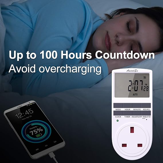 Digital Timer Socket with Countdown Function LCD 18 programs, Display 24 Hours/Weekly Indoor Plug Timer Plug Socket UK for Plugs UK Electric Timers for Lights and Home Appliances (1 Pack)…