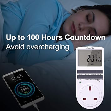 Digital Timer Socket with Countdown Function LCD 18 programs, Display 24 Hours/Weekly Indoor Plug Timer Plug Socket UK for Plugs UK Electric Timers for Lights and Home Appliances (1 Pack)…