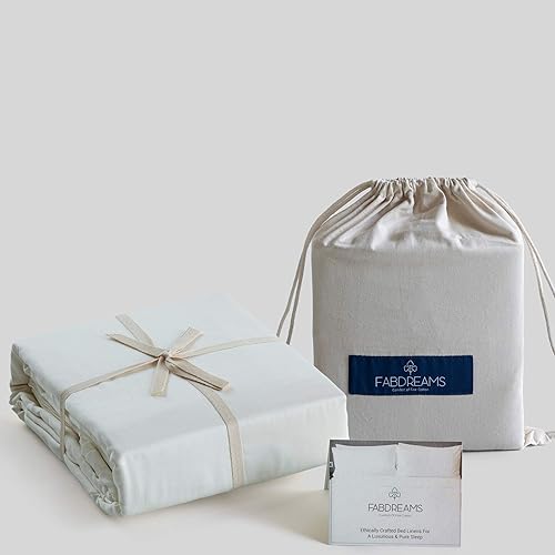 Fabdreams 100% Organic Cotton Percale Weave Full Size Sheet Set | 300 Thread Count | GOTS Certified | Long Staple Cotton | Cool Crisp Breathable | Fits Upto 17" Deep Pocket | Ivory