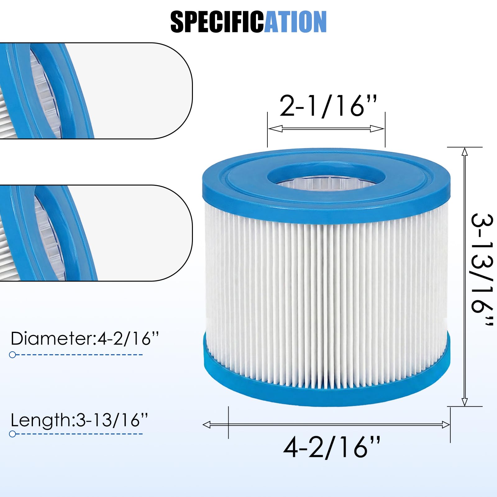 Filtro de repuesto tipo VI para bañera de hidromasaje, para todos los modelos inflables de jacuzzi/Spa/piscina que requieren filtro tipo VI, paquete de 12