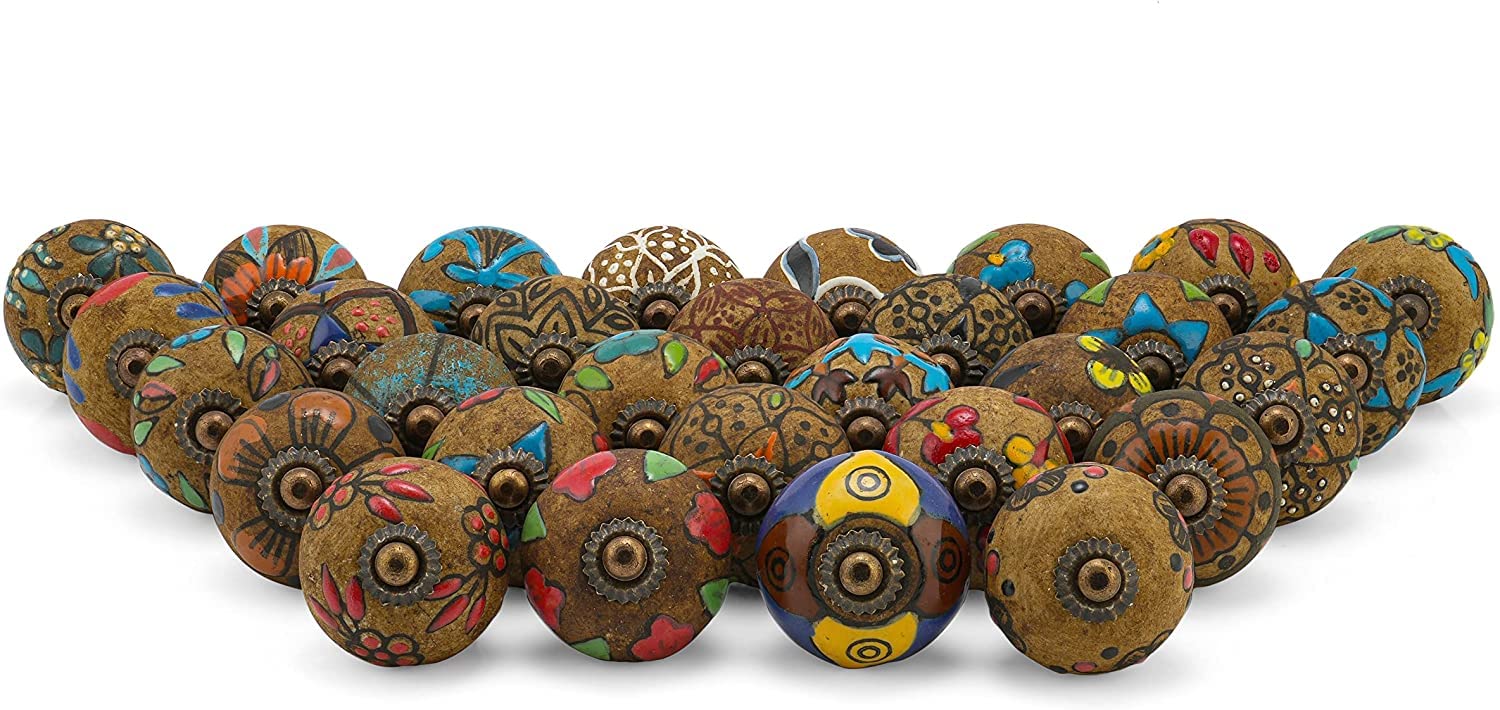 Craft Trade Marrone Pomelli Delle Porte Pomello per Porta Dell'armadio Boho Ceramica Antica Tira le Hardware Manopole per Mobili da Cucina e Mobili- Set da 30