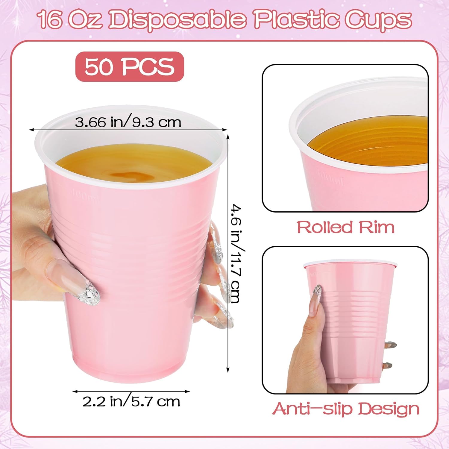Kochorie 50 Pack 16 Ounce Disposable Plastic Cups Light Pink Plastic Party Cups Heavy Duty Drinking Cup Bulk for Baby Shower Birthday Wedding Party Festival Supplies - Image 2