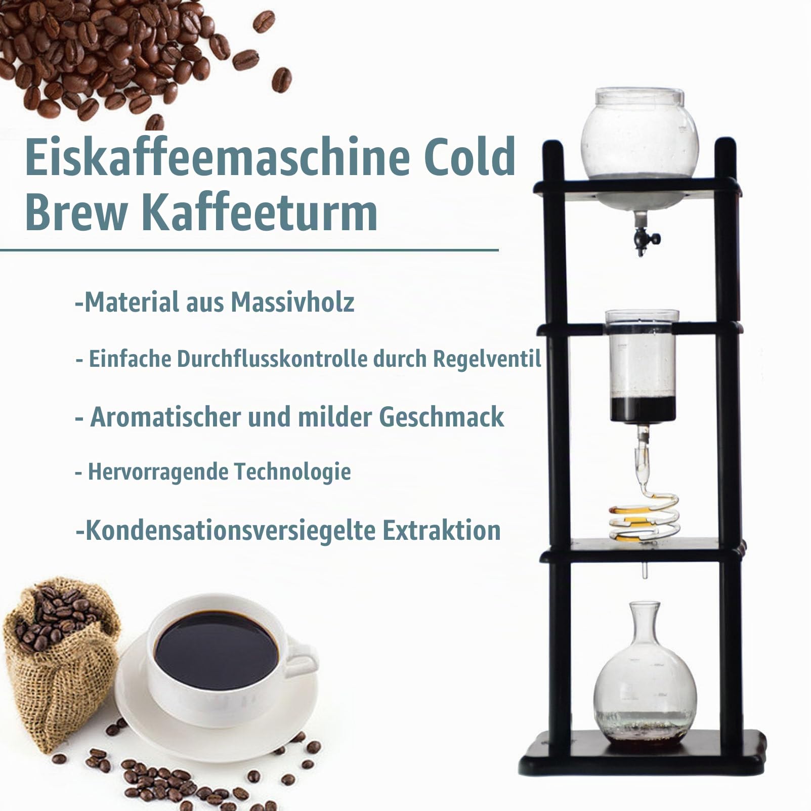 Cold Brew Drip Tower， Cold Brew Coffee Tower, Slow Drip japanischer Cold Brew Maker, 35 oz, Cold Brew Drip, Eiskaffeeturm