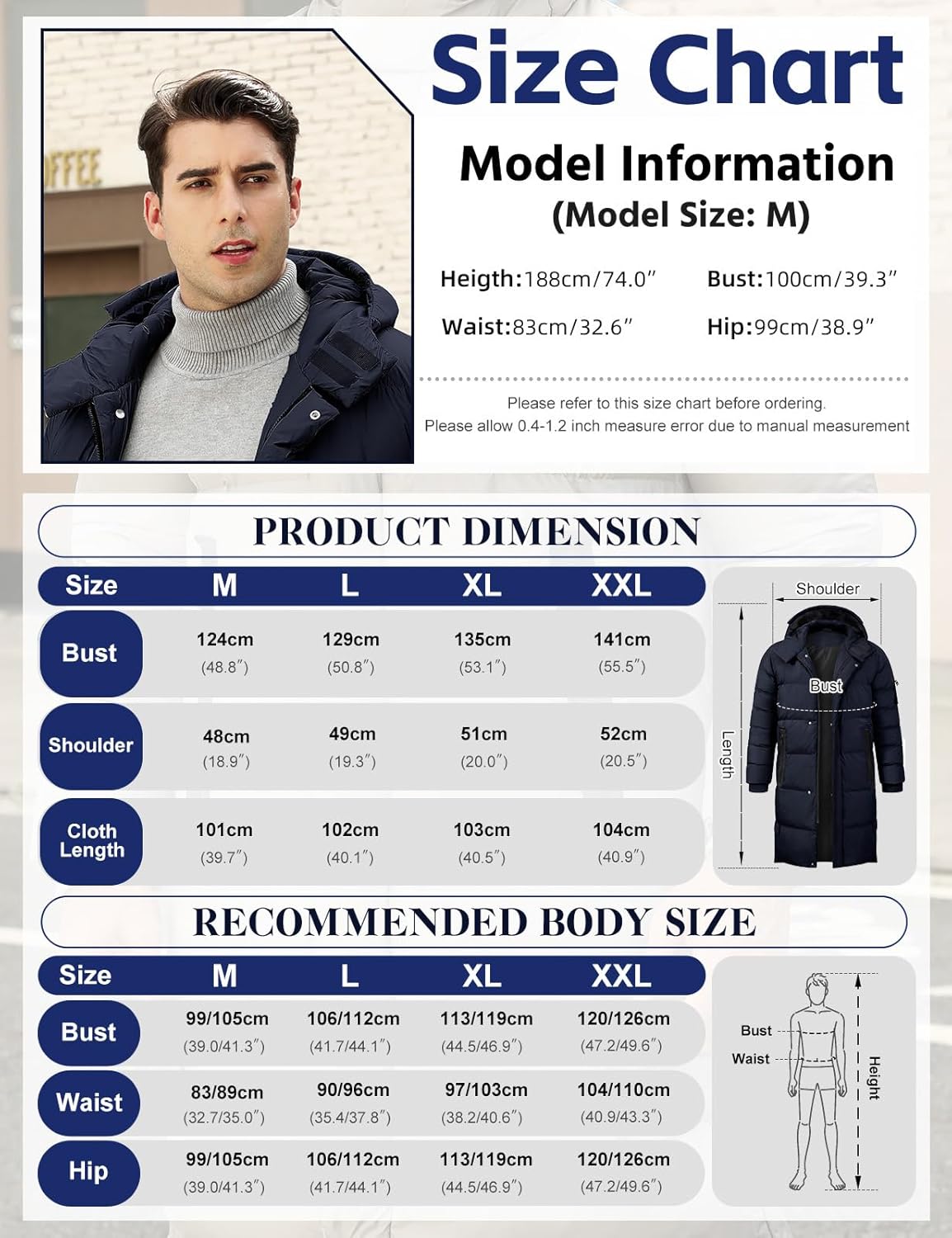 HEEKPEK Men's Hood Puffy Quilted Jacket Winter Warm Long Puffer Coat Windproof Full Zip Thicken Outerwear with 4 Pockets - Image 6