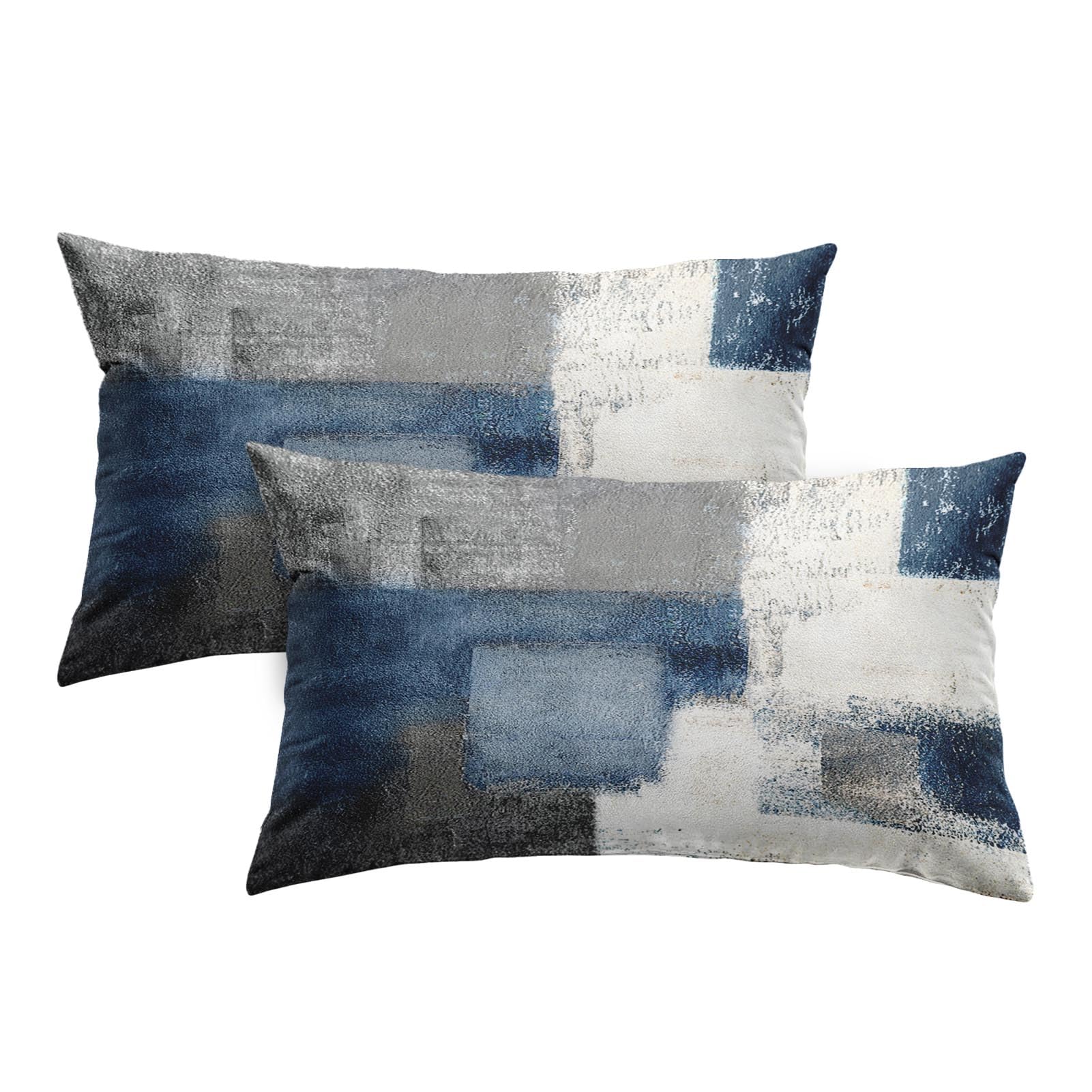 Britimes Throw Pillow Covers Modern Home Art Decor, 12 x 20 Inches Set of 2 Pillow Cases Decorative, Abstract Oil Painting Pillowcases for Bedroom, Living Room, Blue White