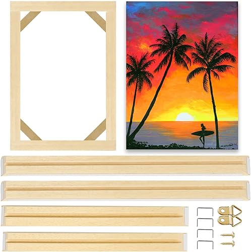 Miniatura 10 de Kit de marco de lienzo de madera maciza, barras de madera maciza para pinturas al óleo, impresiones de lienzo, marco de póster para estirar y