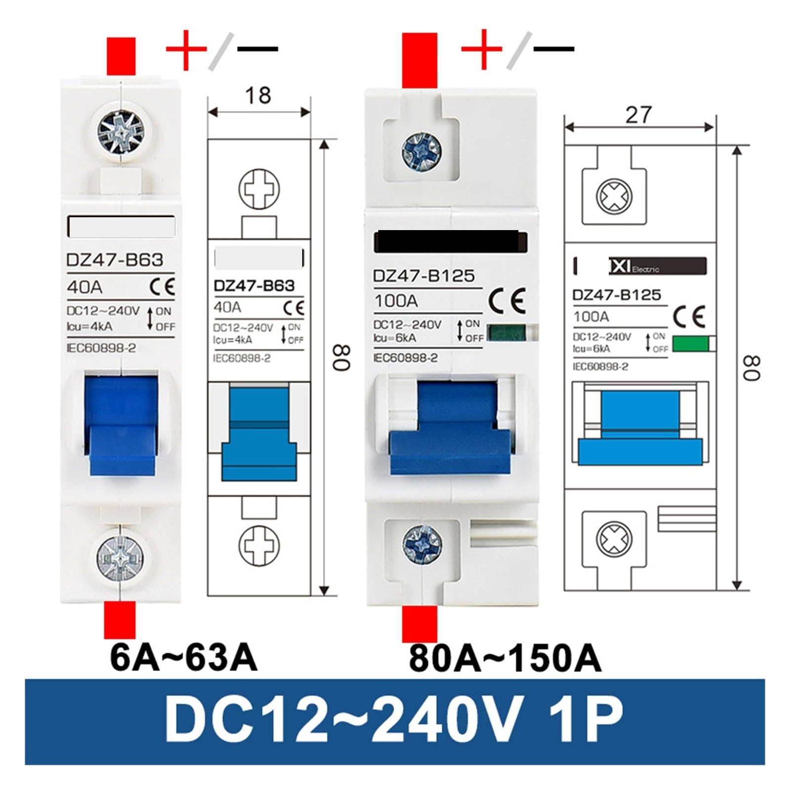 DC 12V 24V Batteria Auto Protezione Circuit Breaker DZ47 Polo Positivo E Negativo Interruttore di Protezione Isolatore