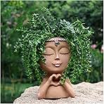 Meltset Face Planters Pots Head Unique Face Flower Pot Head Planter for Indoor Plants Cute Small Succulent Pots Indoor Plant Pot with Drainage,Great Gift (Brown Lady)