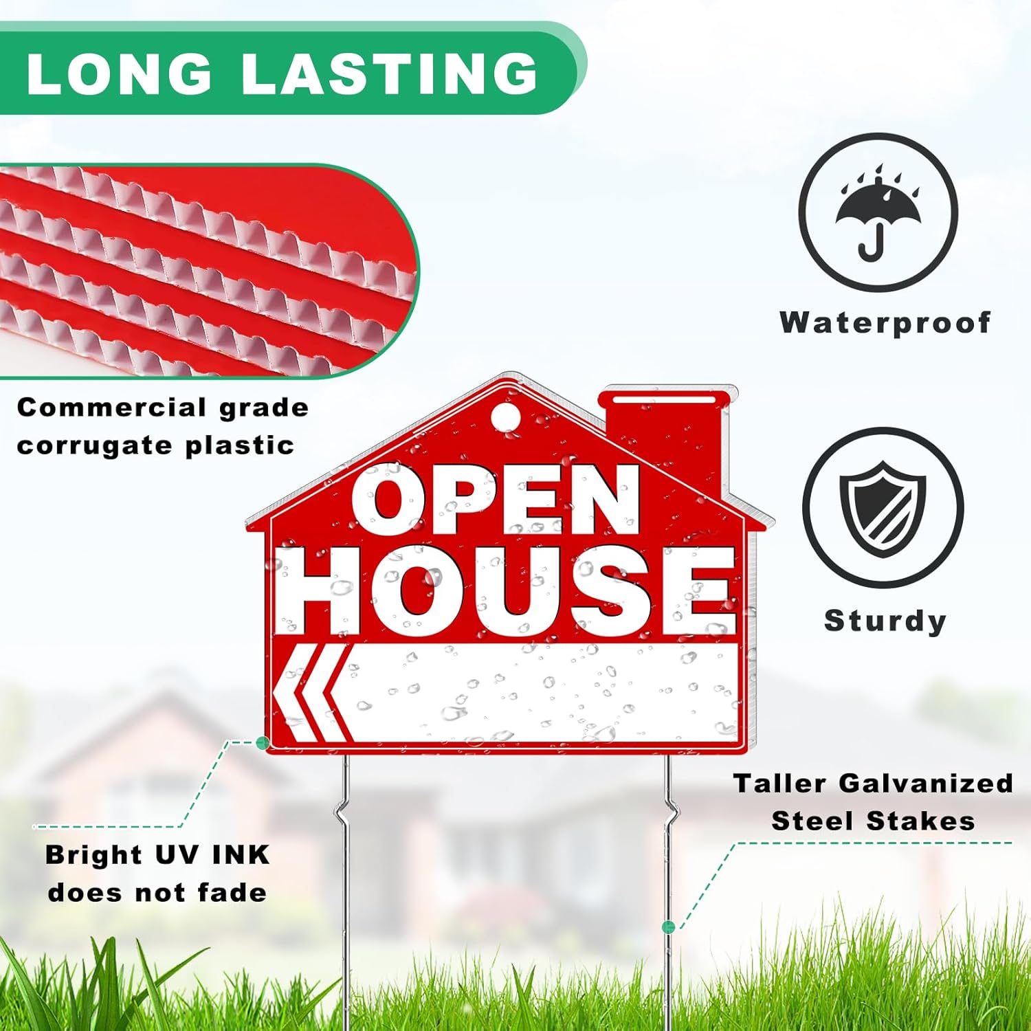 Remiawy Open House Signs for Real Estate, 7 Packs 17" x 13" Large Double Sided Yard Signs with Metal Stakes Weather Proof Open House Sign with Directional Arrows for Real Estate Agent Property Sale