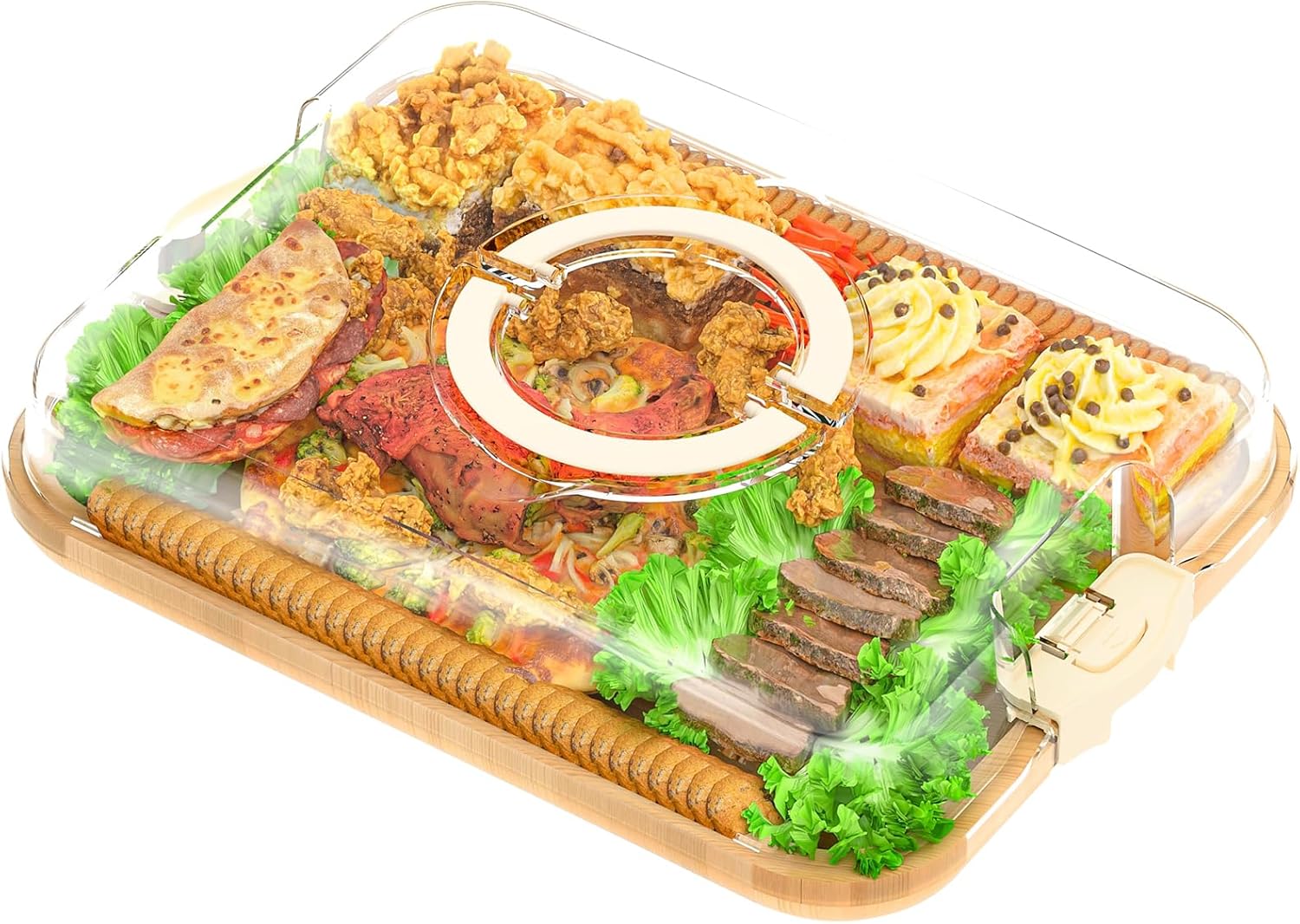 Premium Party Platter Serving Tray with Clear Lid, Charcuterie Board Set for Travel and Entertainment