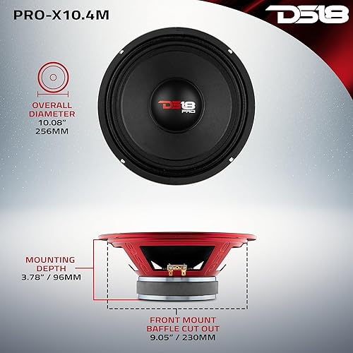 Miniatura 3 de DS18 PRO-X10.4M - Altavoz de 10 pulgadas, rango medio, canasta de acero rojo, 600 W máximo, 300 W RMS, 4 ohmios - Altavoces de puerta de audio de