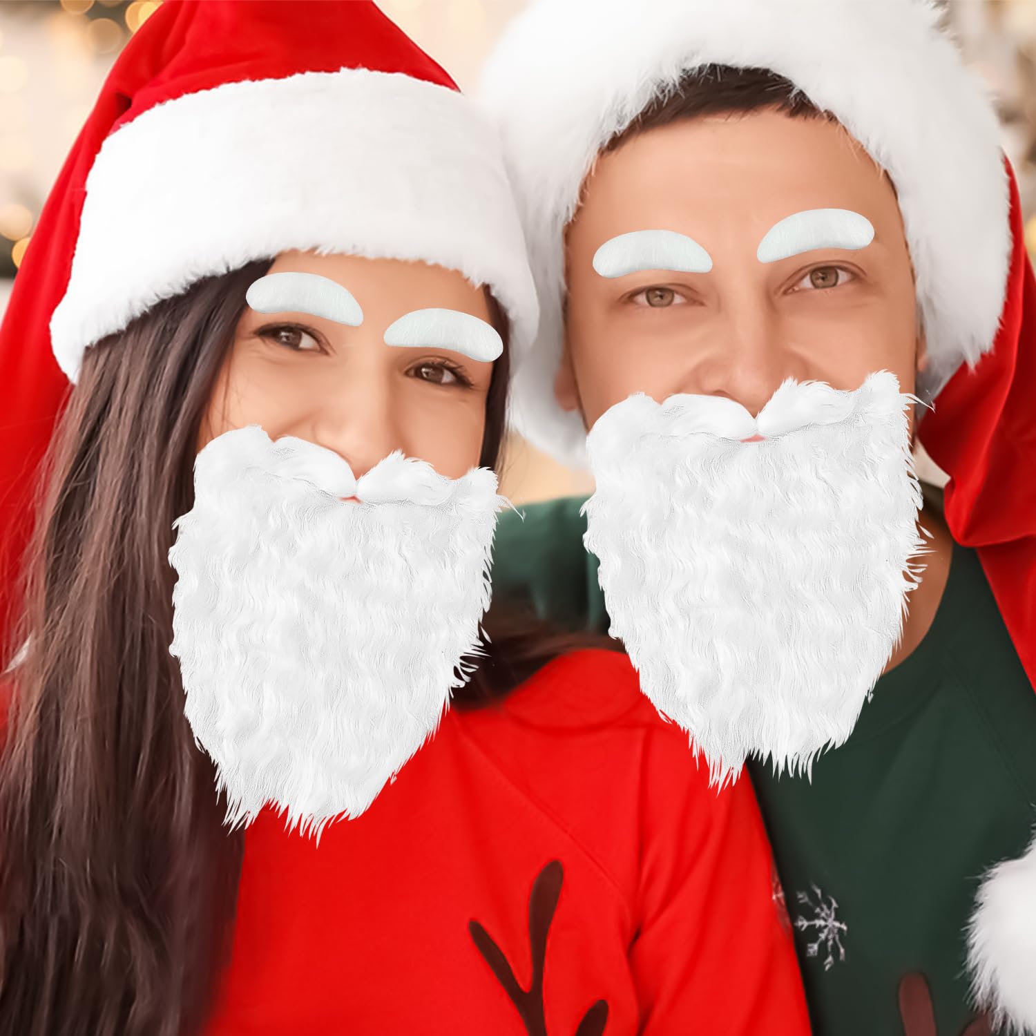 BORFUE 4pcs Funny Santa Beard Costume Set 2 works White Fake Beard and 2 works White Eyebrows for Boys Girls and Adults Cosplay Christmas Costume - Image 4