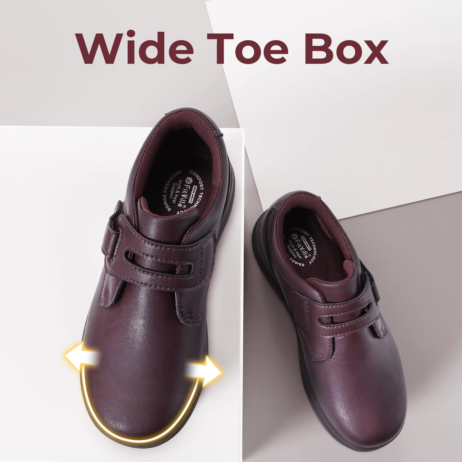 FitVille Zapatos Mujer de Cuero Mocasines Extra Anchos Ligero para Pies Sensibles Zapatillas Cómodas para Caminar