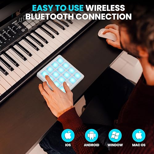 Miniatura 40 de M-WAVE Controlador de teclado MIDI USB de 25 teclas con 8 almohadillas retroiluminadas, teclado dinámico profesional semiponderado Bluetooth, 8
