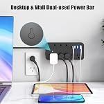 Power Bar, Power Strip Surge Protector with 8 Outlets & 3 USB Ports & 1 Type-C Port (5V/3A), Angled Flat Plug, Spaced Outlets & ETL Listed Power Outlet for Home Office - Black