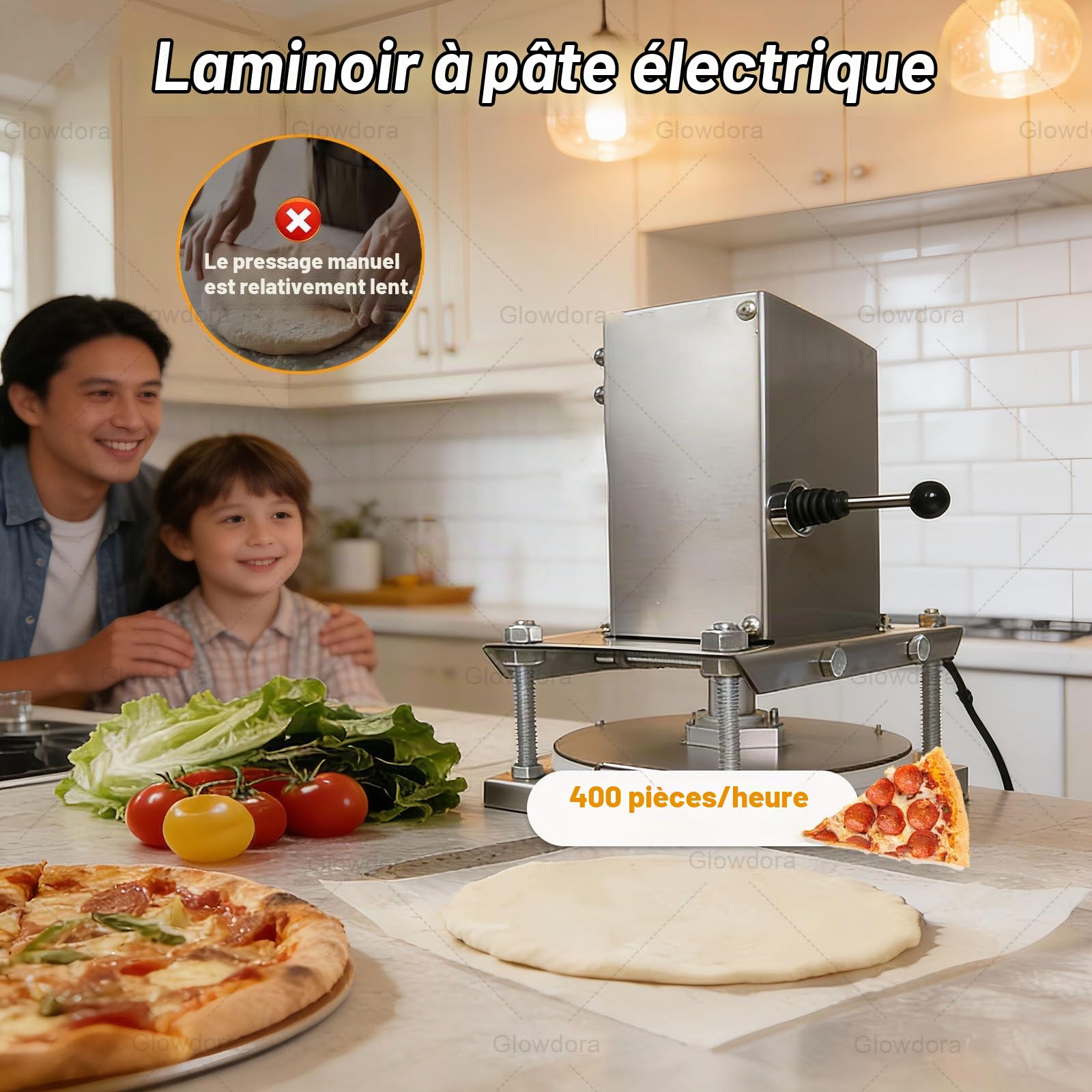 Presse À Pizza Professionnelle, 22 Cm / 25 Cm / 30 Cm De Diamètre, Machine À Pâte Électrique, Laminoir À Tortillas, Presse pour Pizzas, Tartes, Tortillas Et Pâtisseries. 30cm/11.81in