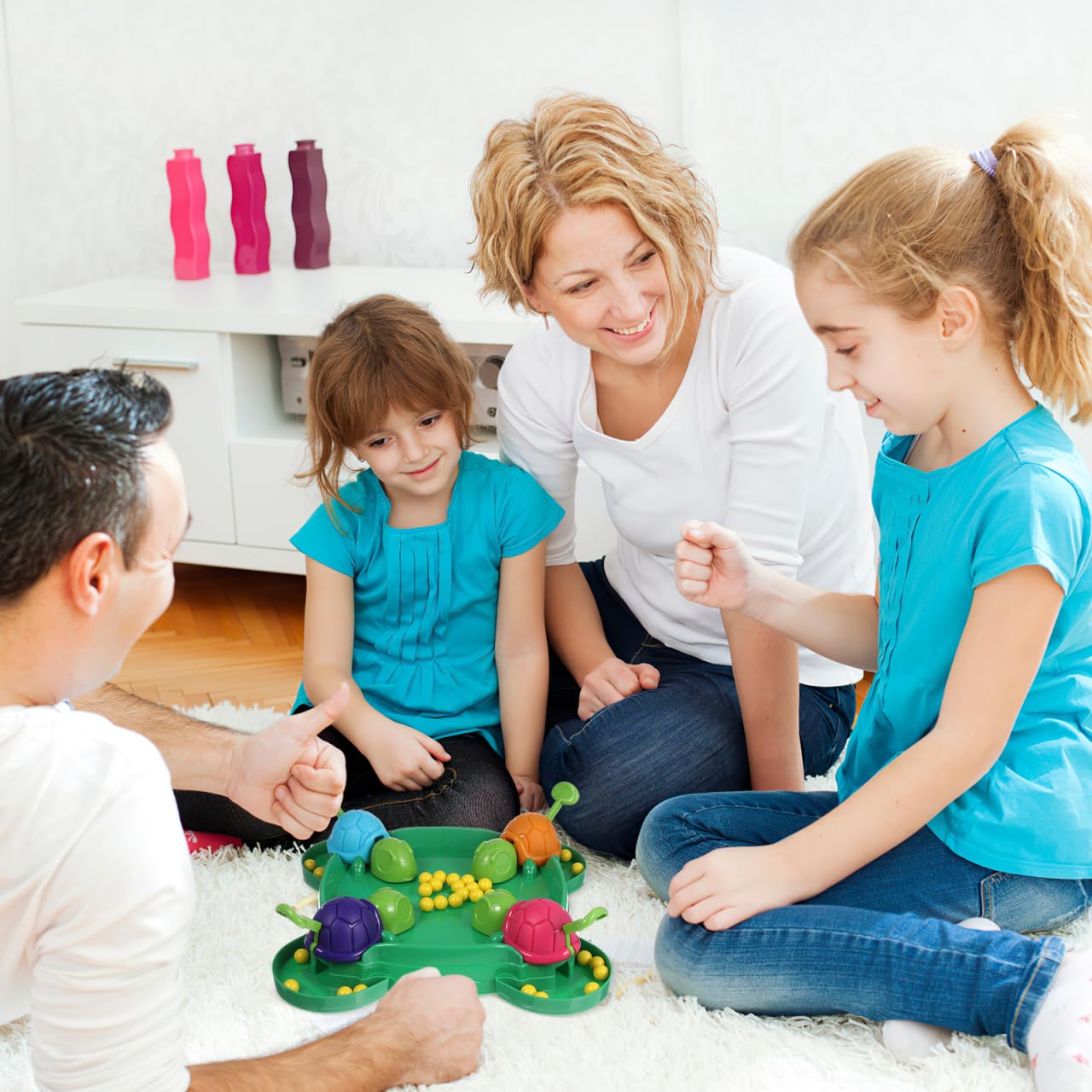 Amosfun Jeu de société Tortue affamée - Jeu Intense avec réflexes Rapides - de Perles - de Bouche préscolaire pour Enfants à partir de 3 Ans - pour 2 à 4 Joueurs