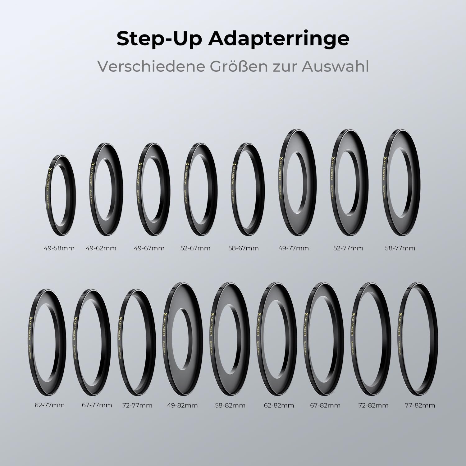K&F CONCEPT Step Up Ring Filter-Adapterring 72-82mm,Objektiv-Adapterring für Filter aus Aluminium-Legierung in Flugzeugqualität