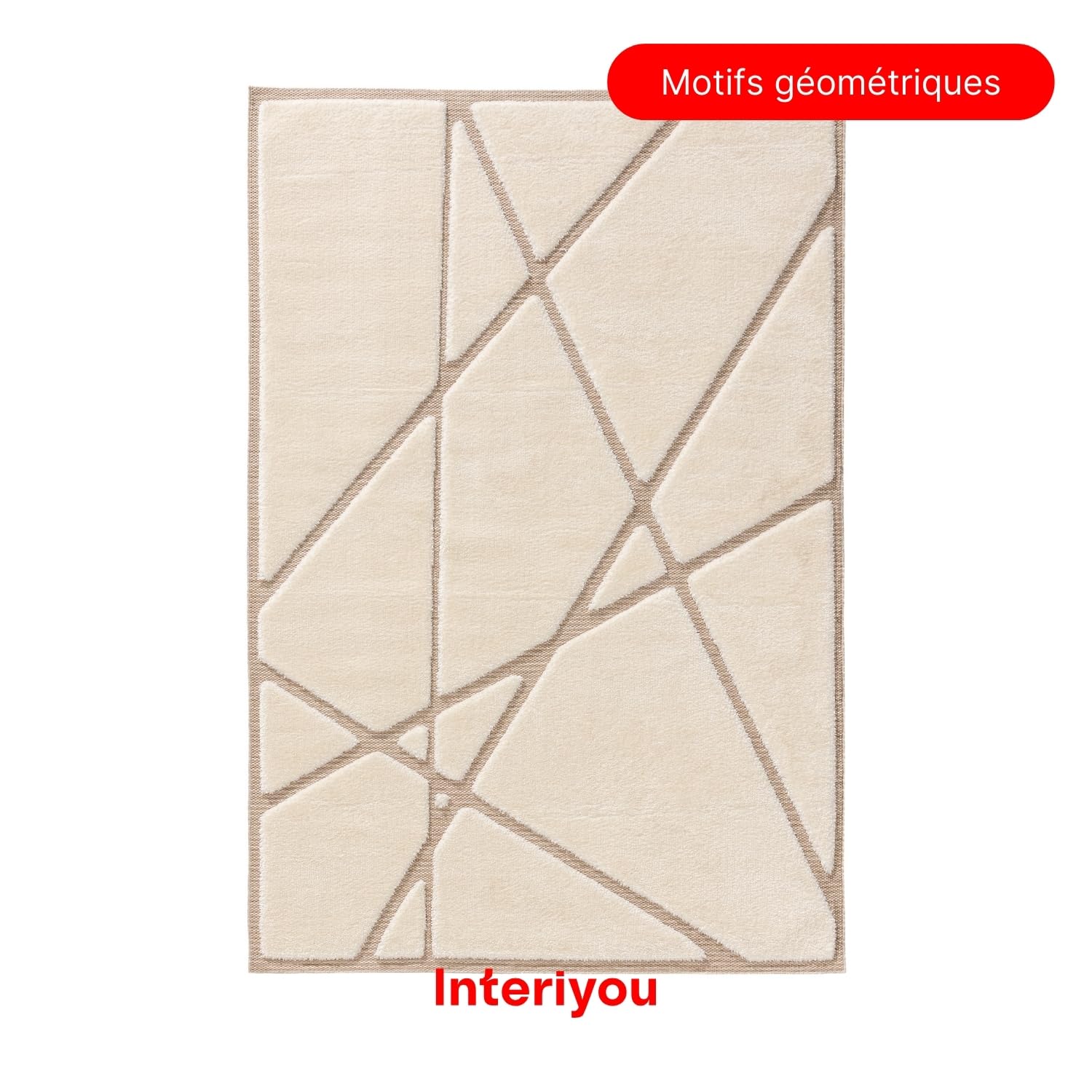 Interiyou Tapis Salon Verona - 160x230 Crème/Beige - Poils Longs avec Effet 3D - Motif géométrique - Intérieur pour Chambre, Bureau, Couloir - Facile à Entretenir