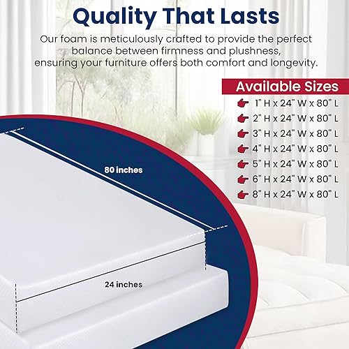 Miniatura 2 de Isellfoam Cojín de espuma para tapicería de 6 pulgadas de alto x 24 pulgadas de ancho x 80 pulgadas de largo (semifirme) 1.8 de densidad, compresión