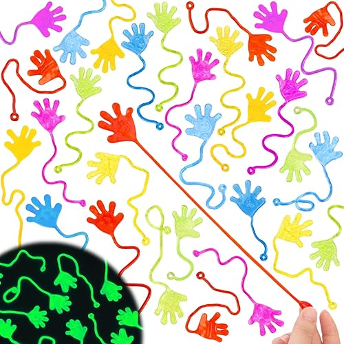 Shindel 120 manos adhesivas con purpurina, juguetes elásticos para manos pegajosas, pequeños dedos pegajosos brillantes a granel para huevos de