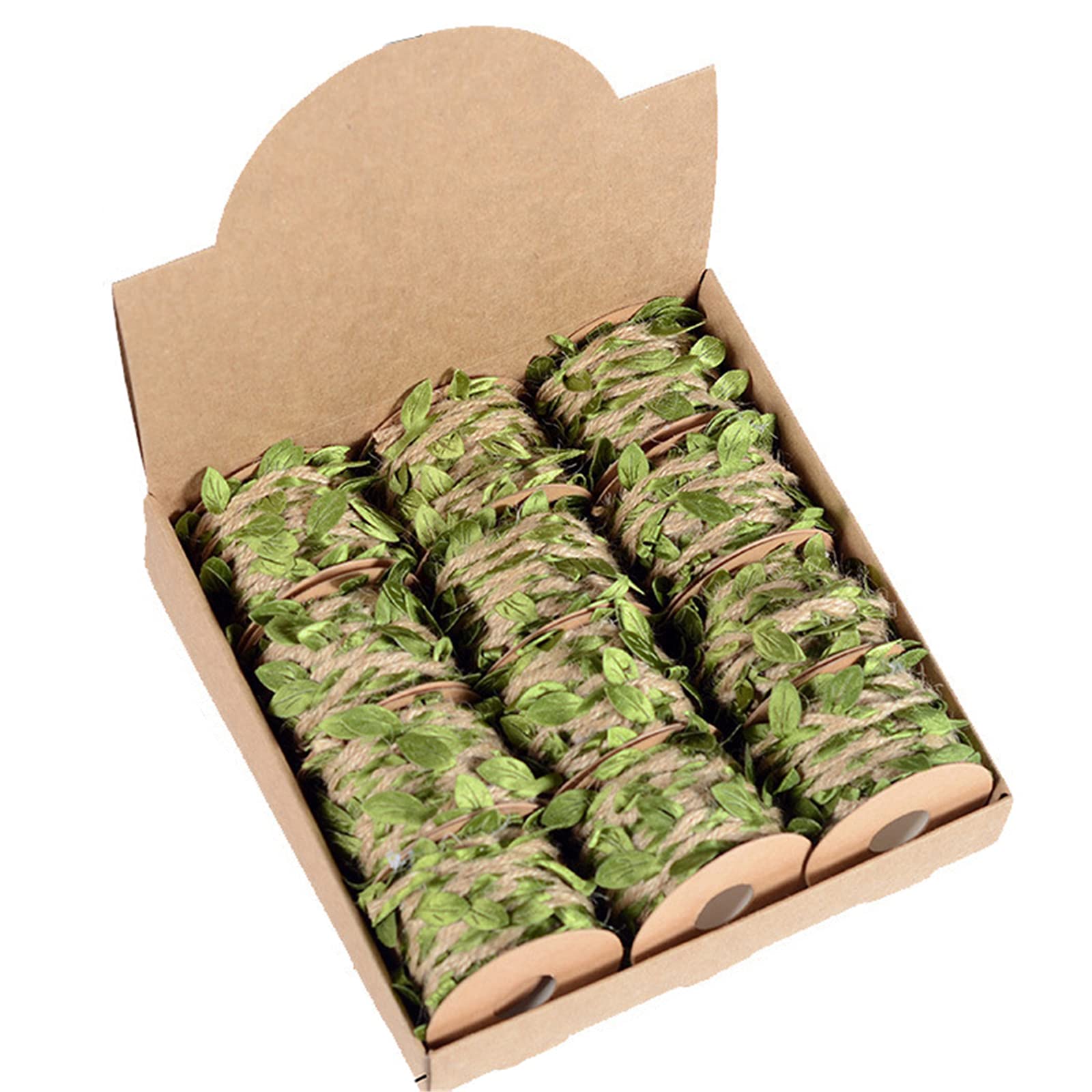 LZCW Artificial Foliage Garland Decorative - Twine String Crafts Decorations, Leaves Ribbon for Jungle Party Home Decor DIY Craft (Green,A roll/5m*12)