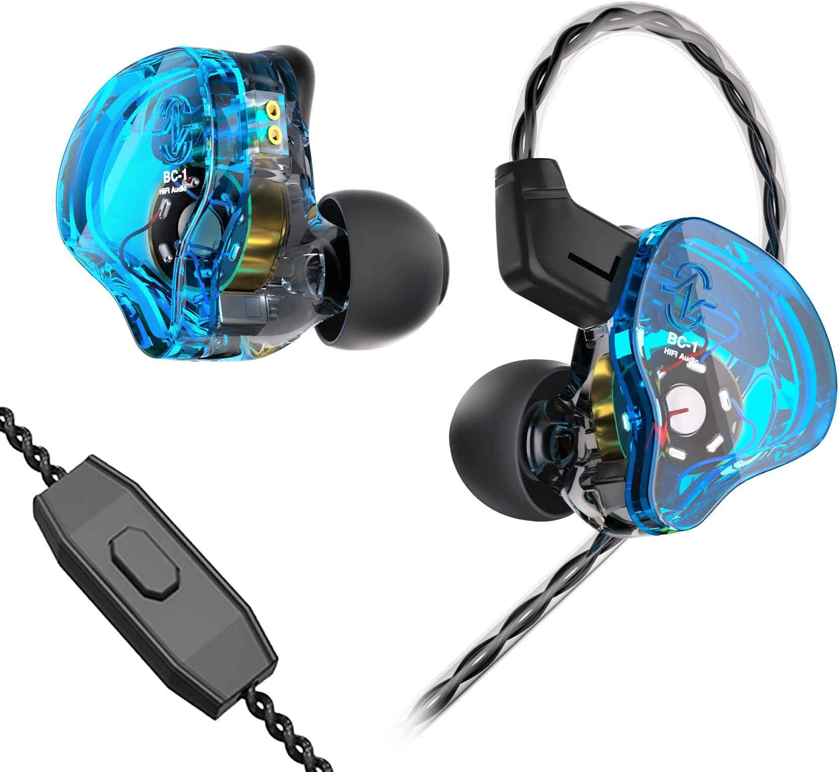 YINYOO CCZ Melody Gaming Earbuds Wired in Ear Hearphones with Microphone IEM HiFi Bass with 1DD 1BA Hybrid, Detachable Cable for Smartphones/PC/Tablet/Gaming/Video/Music/Calling (Blue, with mic)