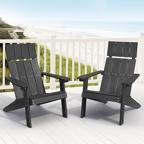LUE BONA Juego de 2 sillas Adirondack modernas con reposacabezas, sillas Adirondack de plástico de respaldo alto, sillas para fogatas Adirondack