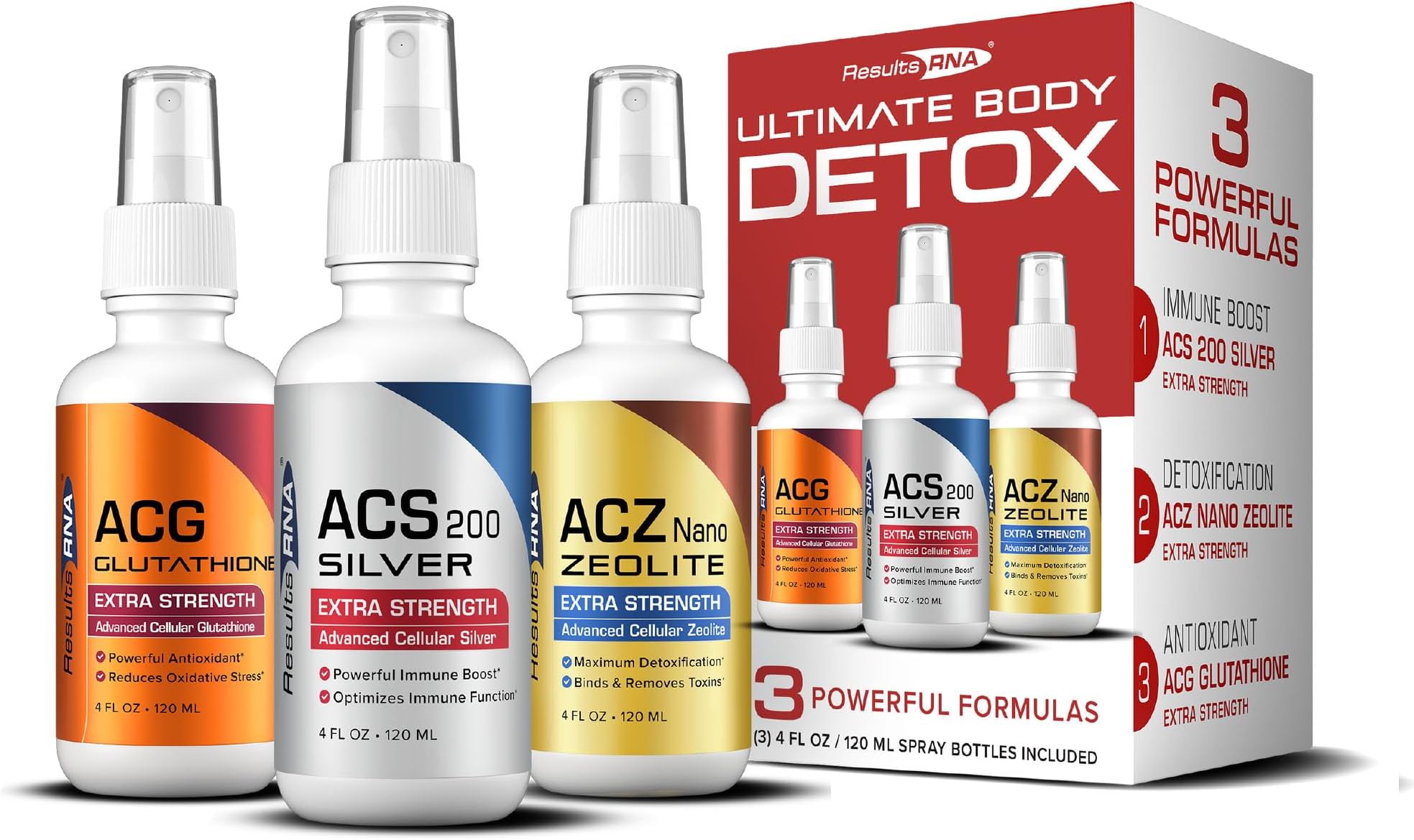 Ultimate Body Detox Extra Strength System – ACS 200 Silver/ACZ Zeolite/ACG Glutathione Detoxify, Boost Immunity & Reduce Oxidative Stress