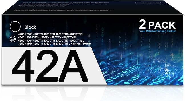 42A Black Toner Cartridge 2Pack Compatible for HP Q5942A | 42A Laser Jet 4250 4250tn 4350n 4250dtn 4350 4350tn 4250dtnsl 4350dtn 4250n 4350dtnsl 4240 4240n Printer