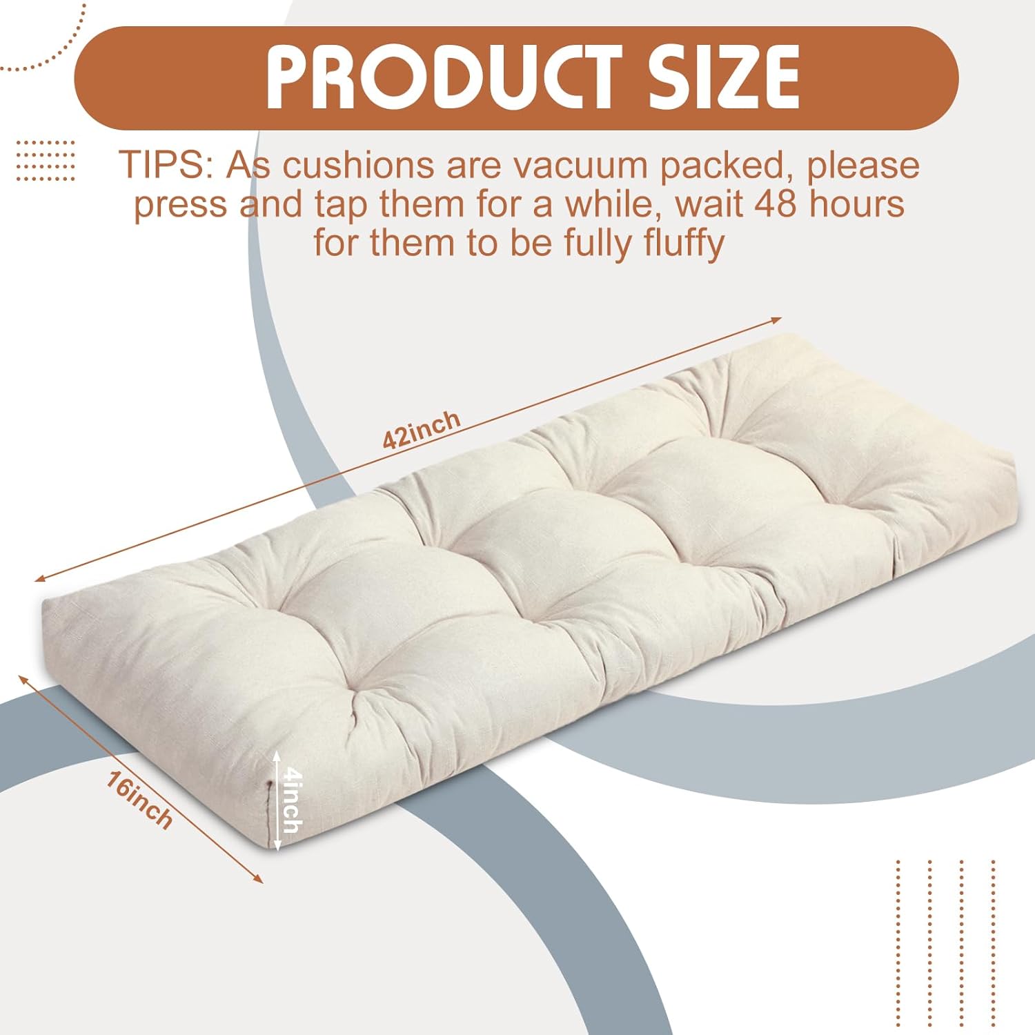 Drydiet 2 Pack Outdoor Bench Cushion, 42 x 16 Inch Waterproof Indoor Furniture Cushion Non Slip Tufted Bench Seat Pads Memory Foam Long Patio Chair Cushions for Home Porch Swing Garden Couch (Beige)
