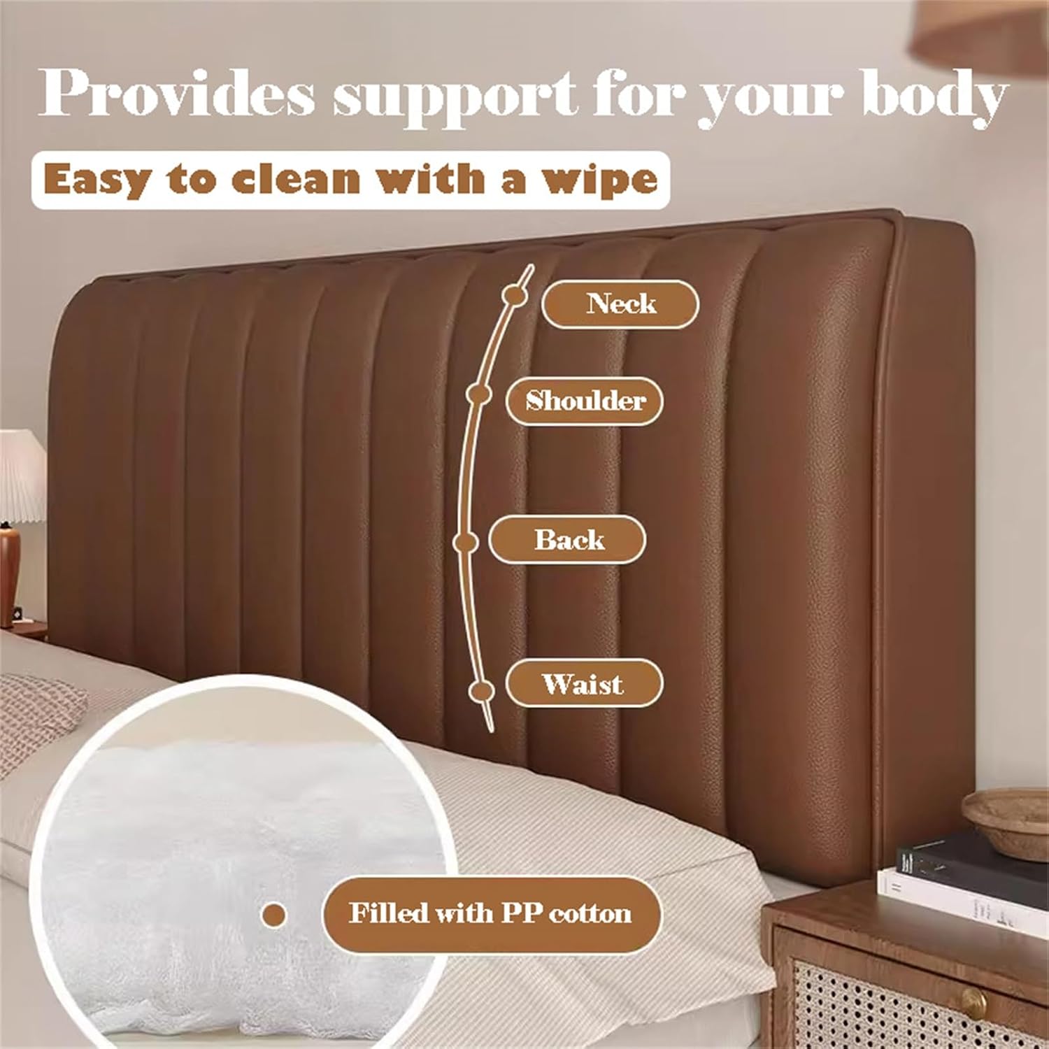 Waterproof Padded Bed Headboard Covers, PU Leather Dustproof Protective Cover Headboard Slipcover for Twin Full Cal King Queen Size(Dark Gray,190x60cm/75x24in)
