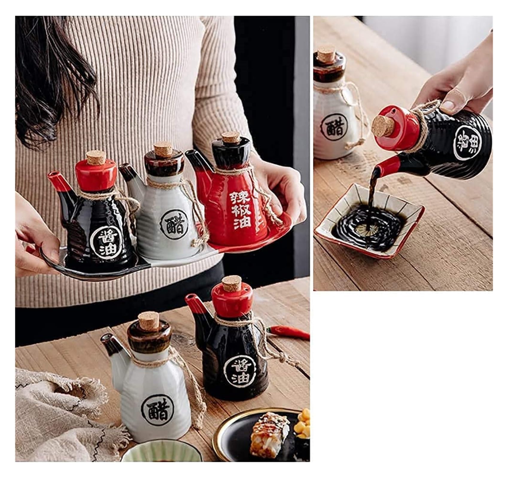Distributore di Olio e aceto, Bottiglia di Salsa in Ceramica in Stile Europeo, Bottiglia di Ceramica, ampolla per Salsa di soia o aceto con versatore per la Cucina