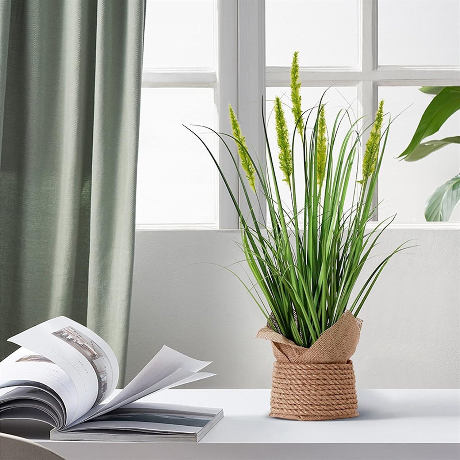 23.6" Tall Artificial Plants for Home Decor Indoor Natural Large Faux Fake Potted with Pot Office Floor Decorative Rabbit Tail Grass Gift, Green